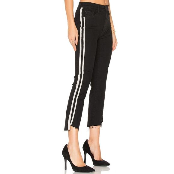 MOTHER Insider Crop Step Fray Guilty Racer Sz 25 Black Cream Stripe Kick Flare - Picture 7 of 14